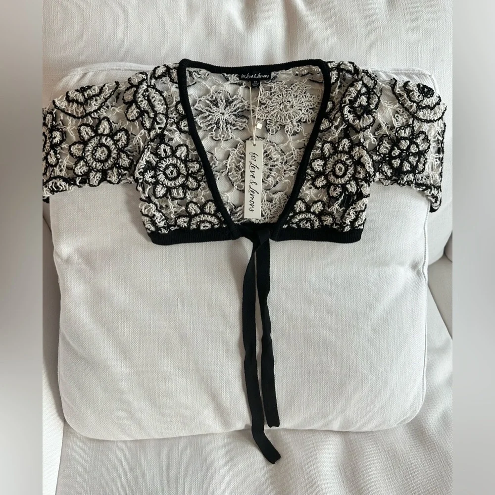 For Love and Lemons Sofia Crop Top In Black/White. NWT. Size XS